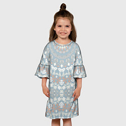 Платье клеш для девочки Коралловый и серо-голубой, мандала, цвет: 3D-принт — фото 2