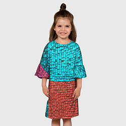 Платье клеш для девочки Каменно-кирпичная броня - Оранжевый, цвет: 3D-принт — фото 2