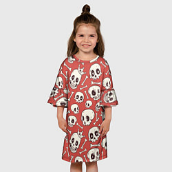 Платье клеш для девочки Черепа на красном фоне, цвет: 3D-принт — фото 2