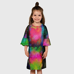 Платье клеш для девочки Разноцветные брызги кляксы, цвет: 3D-принт — фото 2