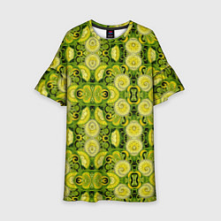 Платье клеш для девочки Зеленые узоры: волны абстракции, цвет: 3D-принт