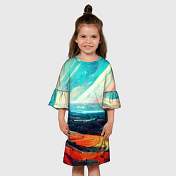 Платье клеш для девочки Космический ландшафт, цвет: 3D-принт — фото 2
