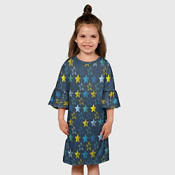 Платье клеш для девочки Парад звезд на синем фоне, цвет: 3D-принт — фото 2