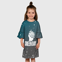 Платье клеш для девочки Green day - брызги, цвет: 3D-принт — фото 2