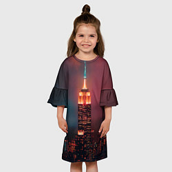 Платье клеш для девочки Неоновая ночная башня в городе, цвет: 3D-принт — фото 2