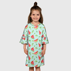 Платье клеш для девочки Сочные ломтики арбуза, цвет: 3D-принт — фото 2