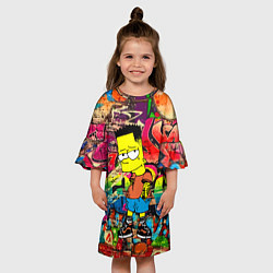 Платье клеш для девочки Крутой Барт Симпсон на фоне стены с граффити, цвет: 3D-принт — фото 2