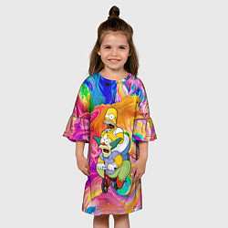 Платье клеш для девочки Гомер Симпсон и клоун Красти едут на детском велос, цвет: 3D-принт — фото 2