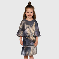 Платье клеш для девочки Старый мудрый волк, цвет: 3D-принт — фото 2