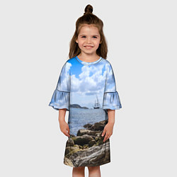 Платье клеш для девочки Парусник на горизонте океана, цвет: 3D-принт — фото 2