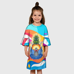 Платье клеш для девочки Акула и ананас, цвет: 3D-принт — фото 2