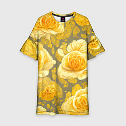 Платье клеш для девочки Яркие желтые бутоны, цвет: 3D-принт