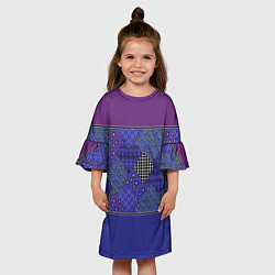Платье клеш для девочки Combined burgundy-blue pattern with patchwork, цвет: 3D-принт — фото 2