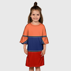 Платье клеш для девочки Combined pattern striped orange red blue, цвет: 3D-принт — фото 2