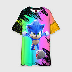 Платье клеш для девочки Sonic neon, цвет: 3D-принт