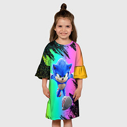 Платье клеш для девочки Sonic neon, цвет: 3D-принт — фото 2