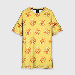 Платье клеш для девочки Апельсин Паттерн - Желтая версия, цвет: 3D-принт