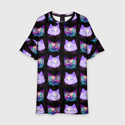 Платье клеш для девочки Неоновые кошачьи морды, цвет: 3D-принт
