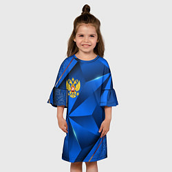 Платье клеш для девочки Герб РФ на синем объемном фоне, цвет: 3D-принт — фото 2