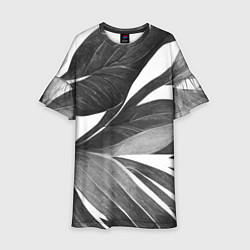 Платье клеш для девочки Чёрно-белый тропический вайб, цвет: 3D-принт