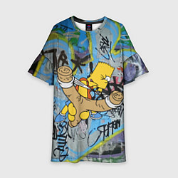 Платье клеш для девочки Целящийся из рогатки Барт Симпсон на фоне граффити, цвет: 3D-принт