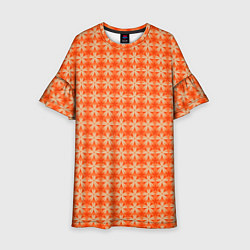 Платье клеш для девочки Цветочки на оранжевом фоне, цвет: 3D-принт