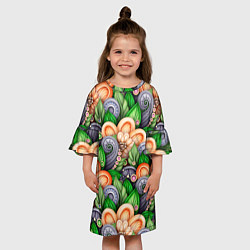 Платье клеш для девочки Объемные лепестки цветов и листья, цвет: 3D-принт — фото 2