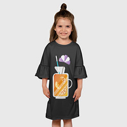 Платье клеш для девочки Апельсиновый сок - Черная версия, цвет: 3D-принт — фото 2