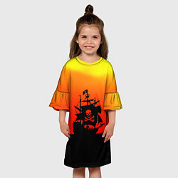 Платье клеш для девочки Пиратский корабль на закате, цвет: 3D-принт — фото 2