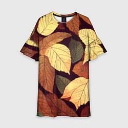 Платье клеш для девочки Листья осени узор, цвет: 3D-принт