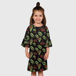 Платье клеш для девочки Ветки рябины на черном, цвет: 3D-принт — фото 2