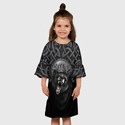 Платье клеш для девочки Щит Велеса с медведем, цвет: 3D-принт — фото 2