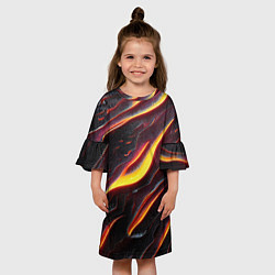 Платье клеш для девочки Огонь сквозь расколы в плите как магическая лава, цвет: 3D-принт — фото 2