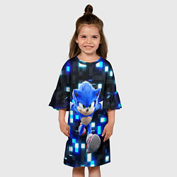 Платье клеш для девочки Sonic neon squares, цвет: 3D-принт — фото 2