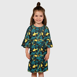 Платье клеш для девочки Акулы разноцветные, цвет: 3D-принт — фото 2
