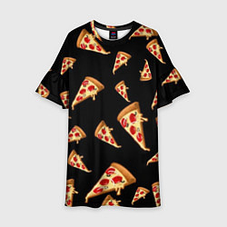 Платье клеш для девочки Куски пиццы на черном фоне, цвет: 3D-принт