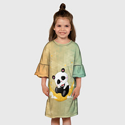 Платье клеш для девочки Панда на месяце, цвет: 3D-принт — фото 2