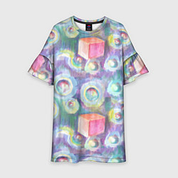 Платье клеш для девочки Будь кубиком среди пузырей, цвет: 3D-принт
