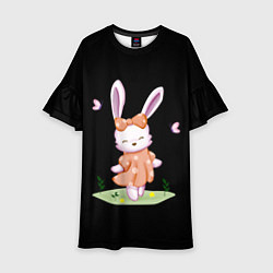 Платье клеш для девочки Крольчонок С Бантиком На Чёрном Фоне, цвет: 3D-принт