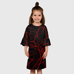 Платье клеш для девочки Красные линии на черном фоне, цвет: 3D-принт — фото 2