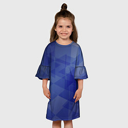 Платье клеш для девочки Абстрактные синие прямоугольные фигуры, цвет: 3D-принт — фото 2