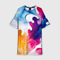 Платье клеш для девочки Необычные акварельные узоры, цвет: 3D-принт