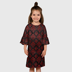 Платье клеш для девочки Красные классические узоры на черном фоне, цвет: 3D-принт — фото 2