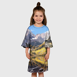 Платье клеш для девочки Красивая река между гор, цвет: 3D-принт — фото 2