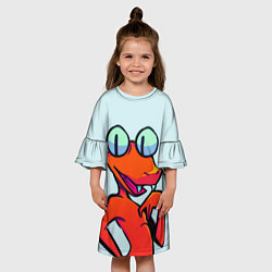 Платье клеш для девочки Оранжевый - Радужные друзья, цвет: 3D-принт — фото 2