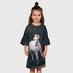 Платье клеш для девочки Скачущая белая лошадь, цвет: 3D-принт — фото 2