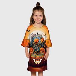 Платье клеш для девочки Хэллоуин - тыквы, цвет: 3D-принт — фото 2