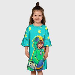 Платье клеш для девочки Леон из Бравл Старс, цвет: 3D-принт — фото 2