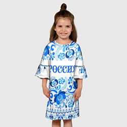 Платье клеш для девочки РОССИЯ голубой узор, цвет: 3D-принт — фото 2