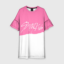 Платье клеш для девочки Stray Kids pink and white, цвет: 3D-принт